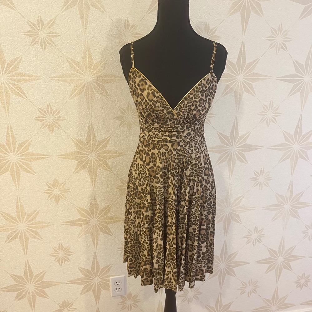 213 Womens Leopard Print Spaghetti Strap Mini Dress S y2k‎ cocktail party